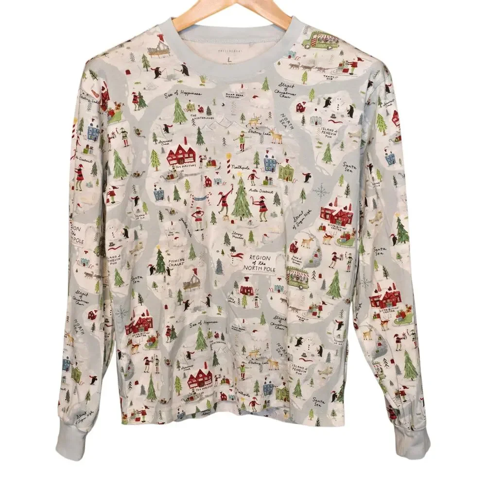 Pottery Barn Big Kids Two Piece Christmas Holiday Pajama Set Large North Pole